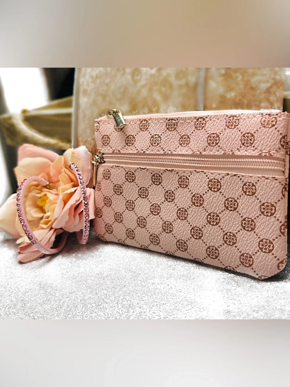 Pretty in Pink Zipper Pouch and Pink Crystal Earrings Duo! 🌸 - Picture 1 of 12